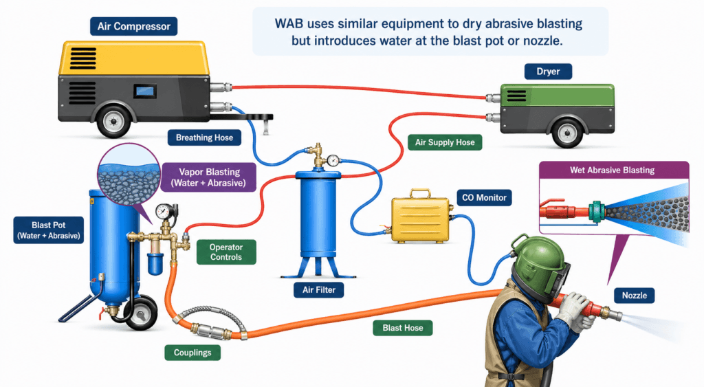 Wet abrasive blasting equipment